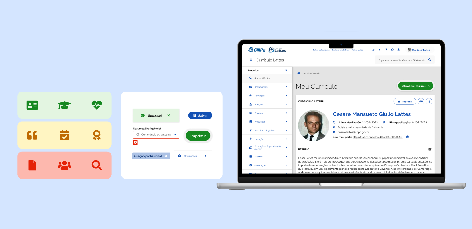 Composição visual do redesign — protótipo no Figma com estados de sucesso, erro e ícones